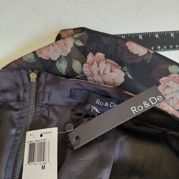 Ro & De Black Pink Skirt Floral Lined Mesh‎ Pleated Tapestry Look Circle Swing - Picture 8 of 13